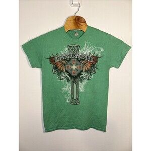 Vintage y2k Affliction Style Ireland Graphic T Shirt Gothic Cross Celtic Wings S